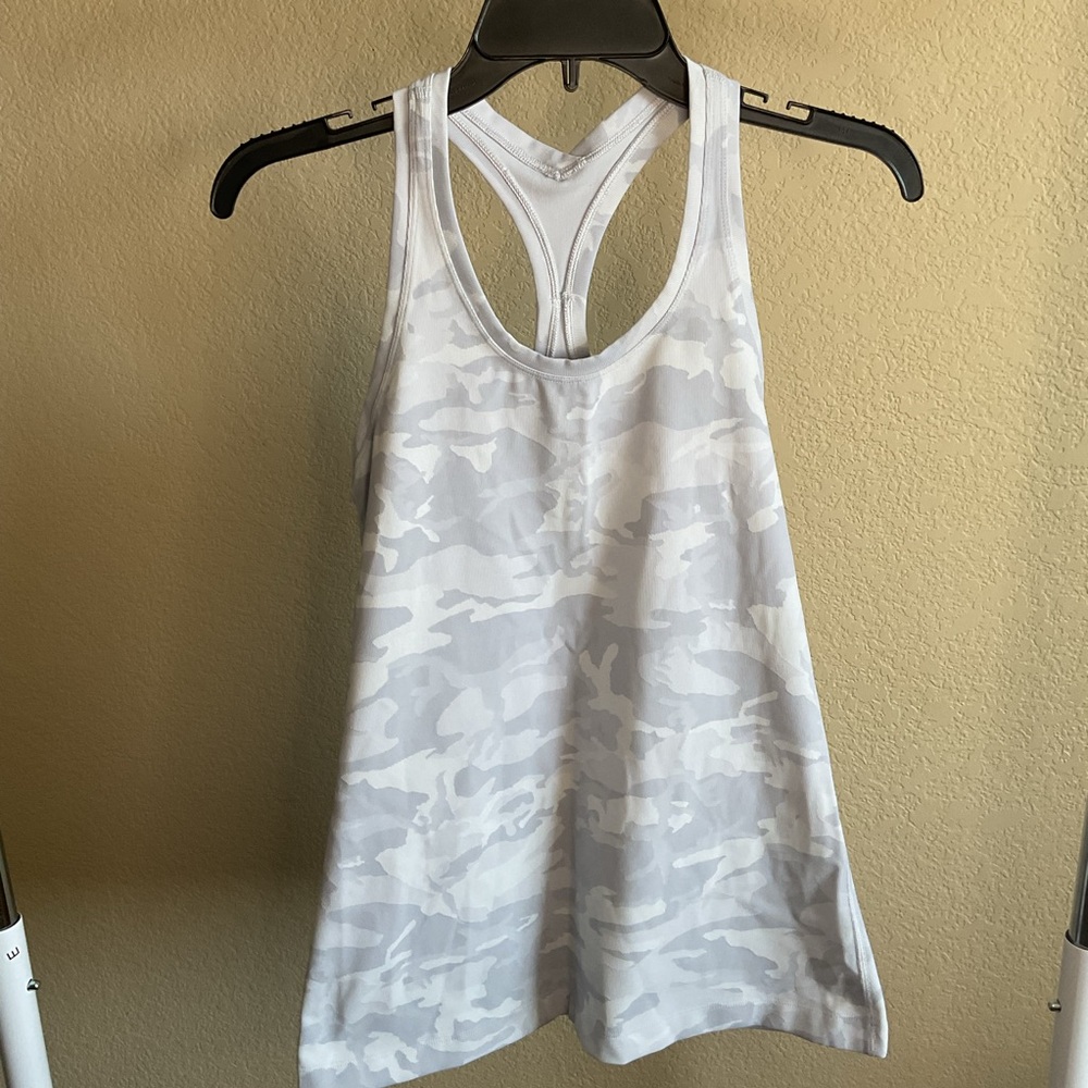 lululemon athletica White and Light Gray Camo Racerback Tank Top